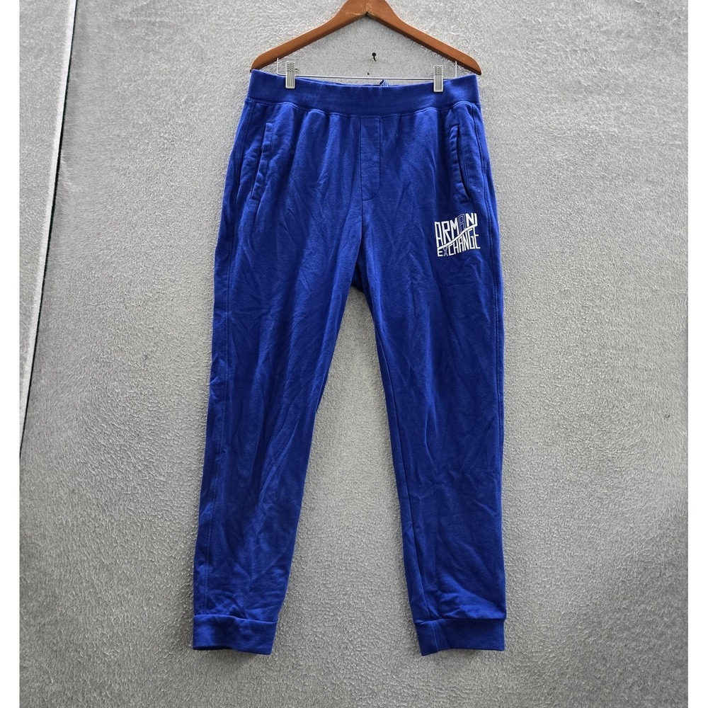 Armani Exchange Men Activewear Pants L Blue Jogger Logo Pockets 27" Inseam
